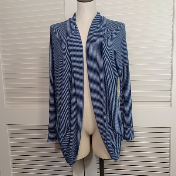 Sundry Cardigan Navy Striped Knit Open Front Cocoon Style Womens Small - Picture 11 of 12